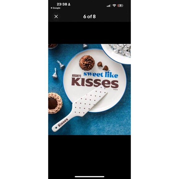 Hershey's Kisses Porcelain Ceramic Cake Platter 10" & Server Set Round NIB - Picture 6 of 7